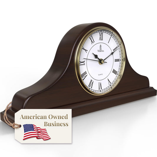 Mantel Clock Battery Operated - Wooden Mantle Clock 15x7.5 - Silent, Non-Chiming, Made of Solid Wood & Easy to Read - for Living Room Decor Above Fireplace, Office, Shelf, Table & Home Décor Gift
