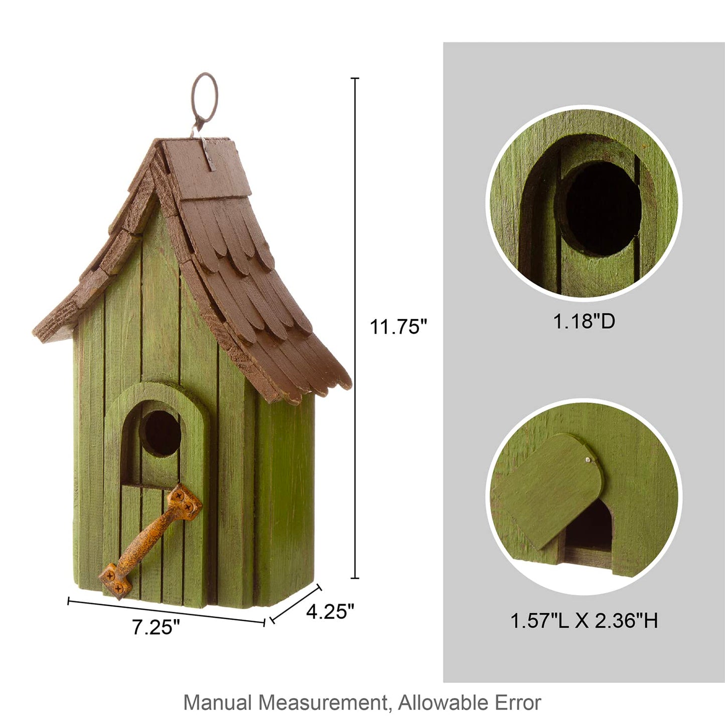 Glitzhome Birdhouses for Outdoors, Green Hand Painted Garden Wooden Bird House with Single Roof Hanging Bird House for Outside