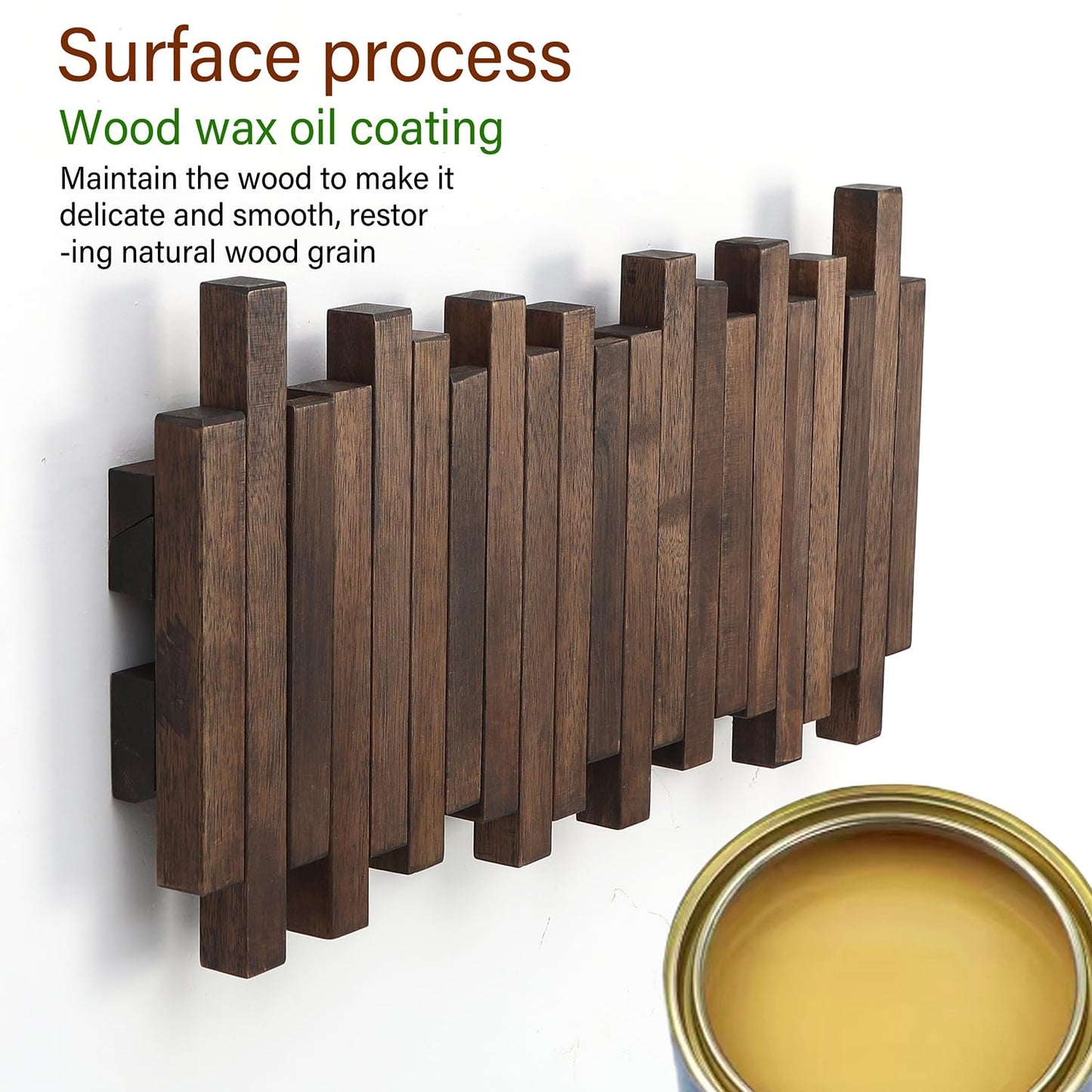 GOGREEBELL Natural Wood Wall Mounted Piano Coat Rack| Coat Rack Wall Mount| Flip Down Wall Hook Rack 5 Hooks| Entryway Coat Rack,Made of Acacia Wood (Walnut Color Dyed with Wood Wax Oil).Wall Art
