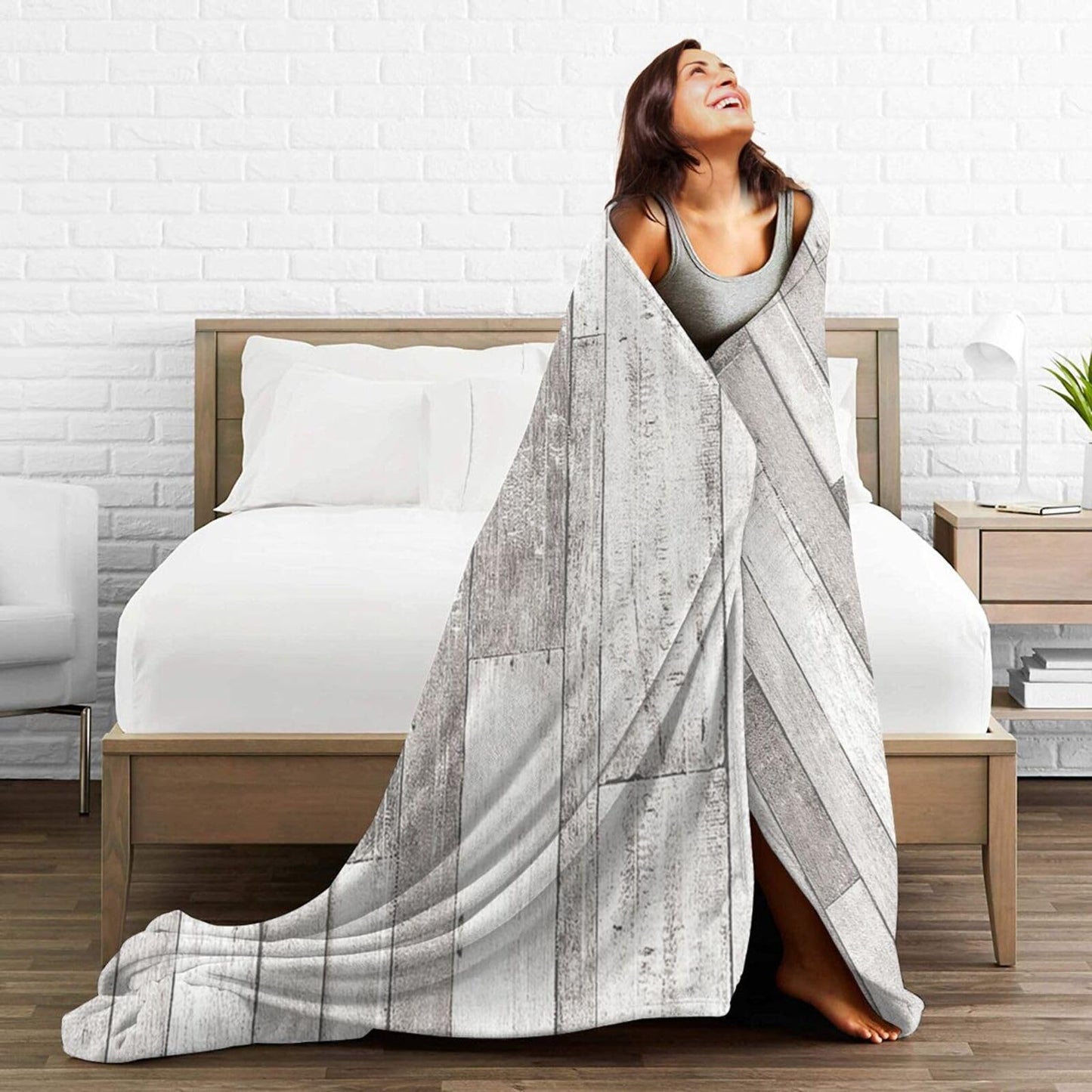 50"X40" Wooden Plank Texture Soft Flannel Blanket - Lightweight and Quick Drying, Used for Home, Travel, Camping