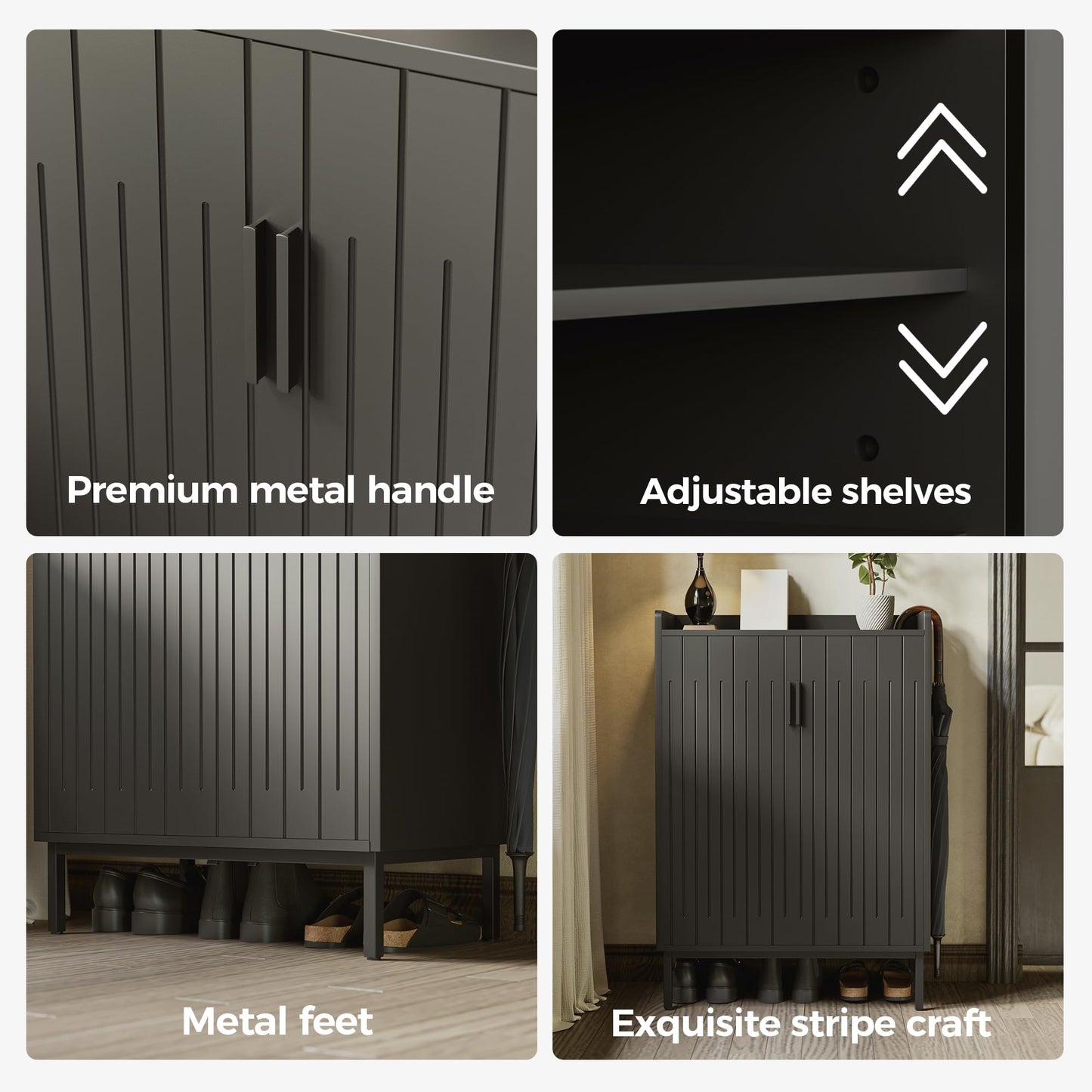 Mericonia Modern Shoe Cabinet with Metal Legs, Farmhouse Large 5-Tier Shoe Storage Cabinet with Doors, Wooden Shoe Organizer for Entryway, Hallway, Bedroom, Living Room (Modern Shoe Cabinet, Black)