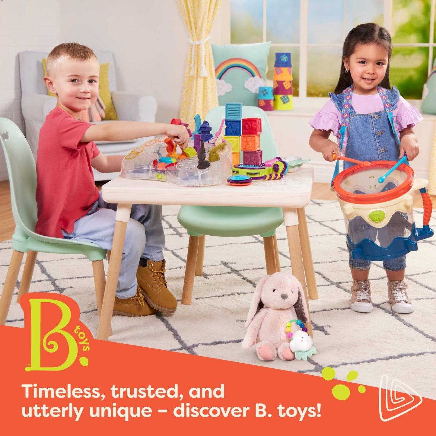 B. toys – Make a Melody – 9 Pieces Wooden Musical Instruments – Xylophone, Tambourine, Harmonica – Drawstring Storage Bag – 2+ Years