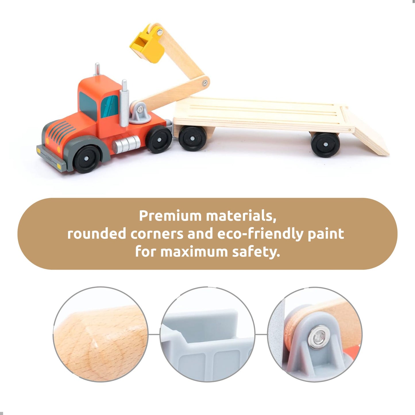umu Construction Toy Cars 14 PCS Wooden Kids Mini Vehicles for Toddlers, Compatible to Thomas Train Toys Railway and Major Brands, Best for 3 to 5 Year Old Boys and Girls