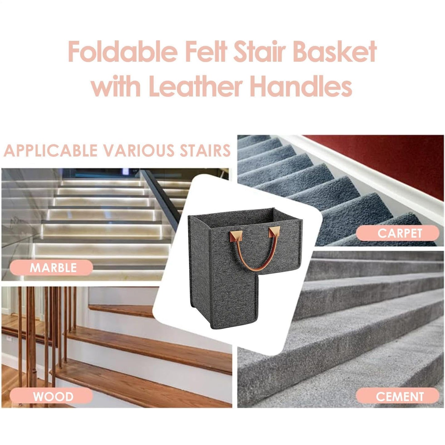 Stair Basket - Laundry Basket, Space-Saving Closet Storage | Carpeted Stairs Closet Storage with Handle for Wooden Staircase Carpeted Stairway Household Apartment
