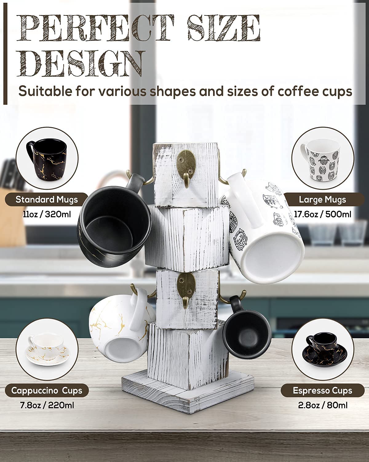 PUERSI Farmhouse Wooden Napkin Holder and Coffee Mug Holder