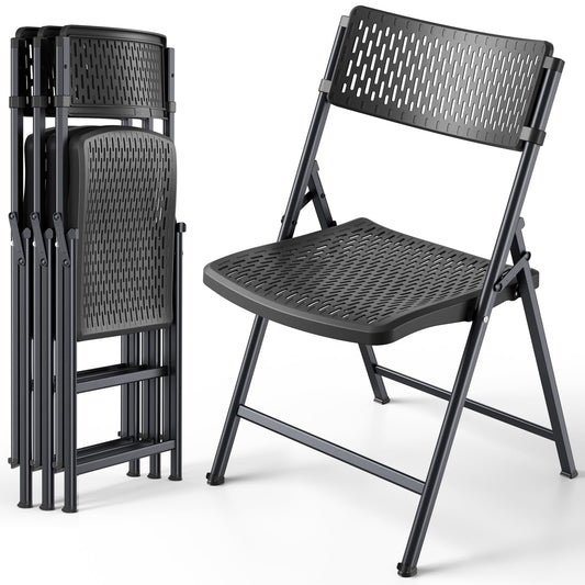 Folding Chair 4 Pack, Foldable Portable Chair with Breathable Molded Plastic Mesh Back & Seat, Sturdy Metal Frame Support up to 400lbs, Indoor Outdoor Foldable Chair for Party,Dinnig,Events,Black