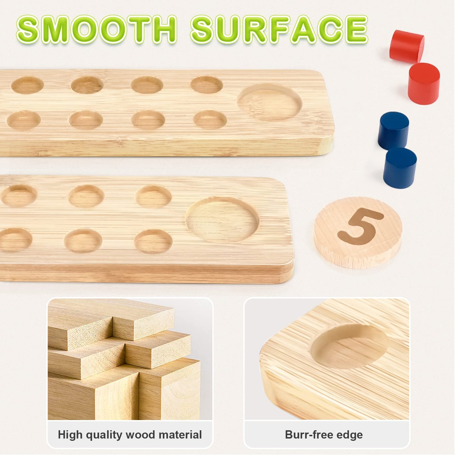 DINORUN Montessori Toys for 3 4 5 Year Old Boy Girl Birthday Gifts - Counting Peg Board for Kids 3-5-7 - Wooden Learning Math and Numbers Manipulatives Materials for Preschool Teacher Classroom