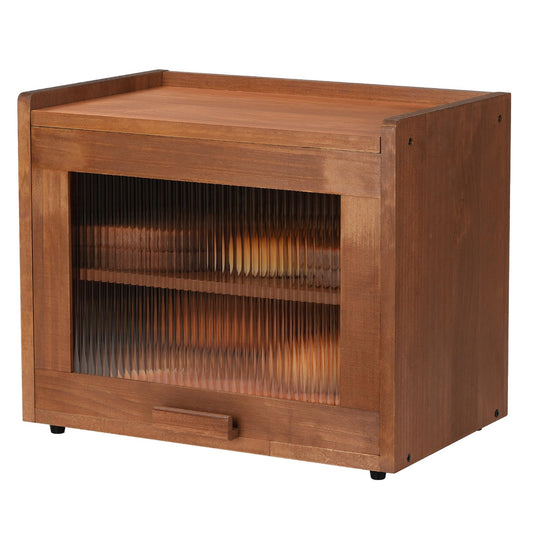 OCSERMIR Wooden Bread Box for Kitchen Countertop, 2 Tier Bread Storage Container with Acrylic Door, Adjustable Shelf, Ventilation Holes, Brown