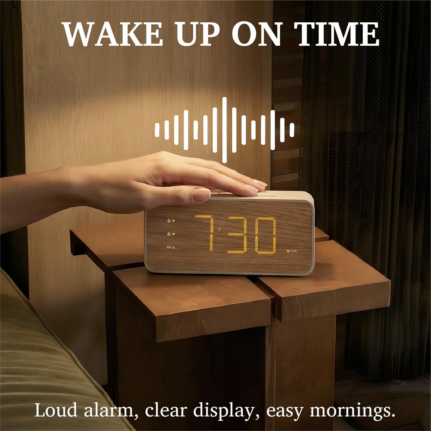 Lumoday Wooden Digital Alarm Clock for Bedroom, Large Display, 100dB Alarm