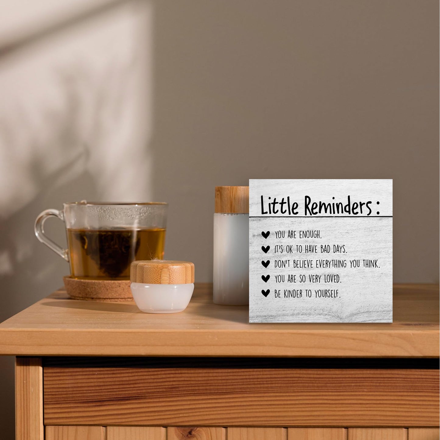 Luipk Inspirational You Are Enough Wood Box Sign Desk Decor, Mental Health Wood Box Sign Desk Decor Motivational Wooden Block Decorations for Home Office Dorm Room Wall Tabletop Shelf
