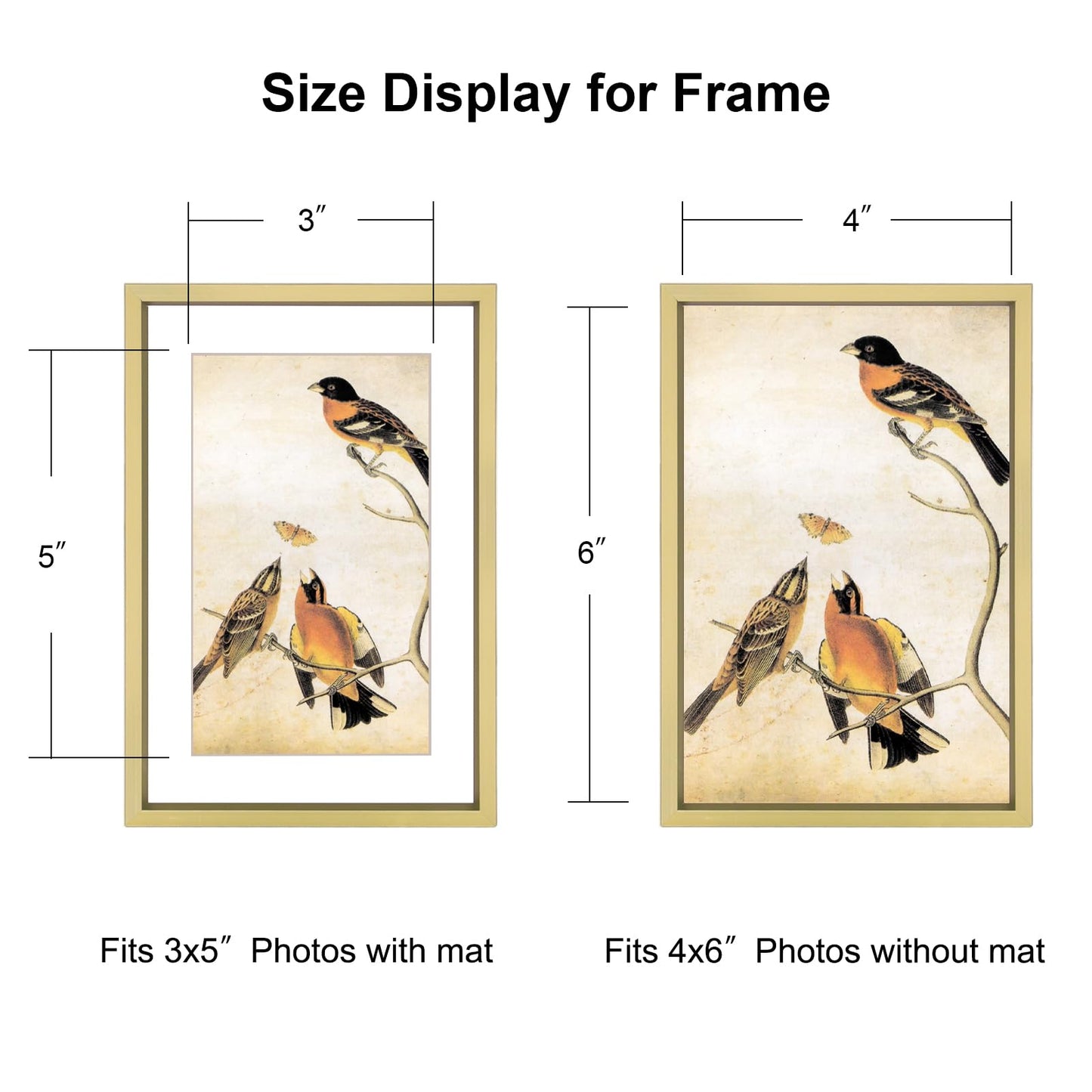 BKABOT 4x6 Picture Frame Set of 3, Brass Metal Photo Frames with HD Glass, Fits 3x5 with Mat or 4x6 without Mat, Wall Hanging and Table Display