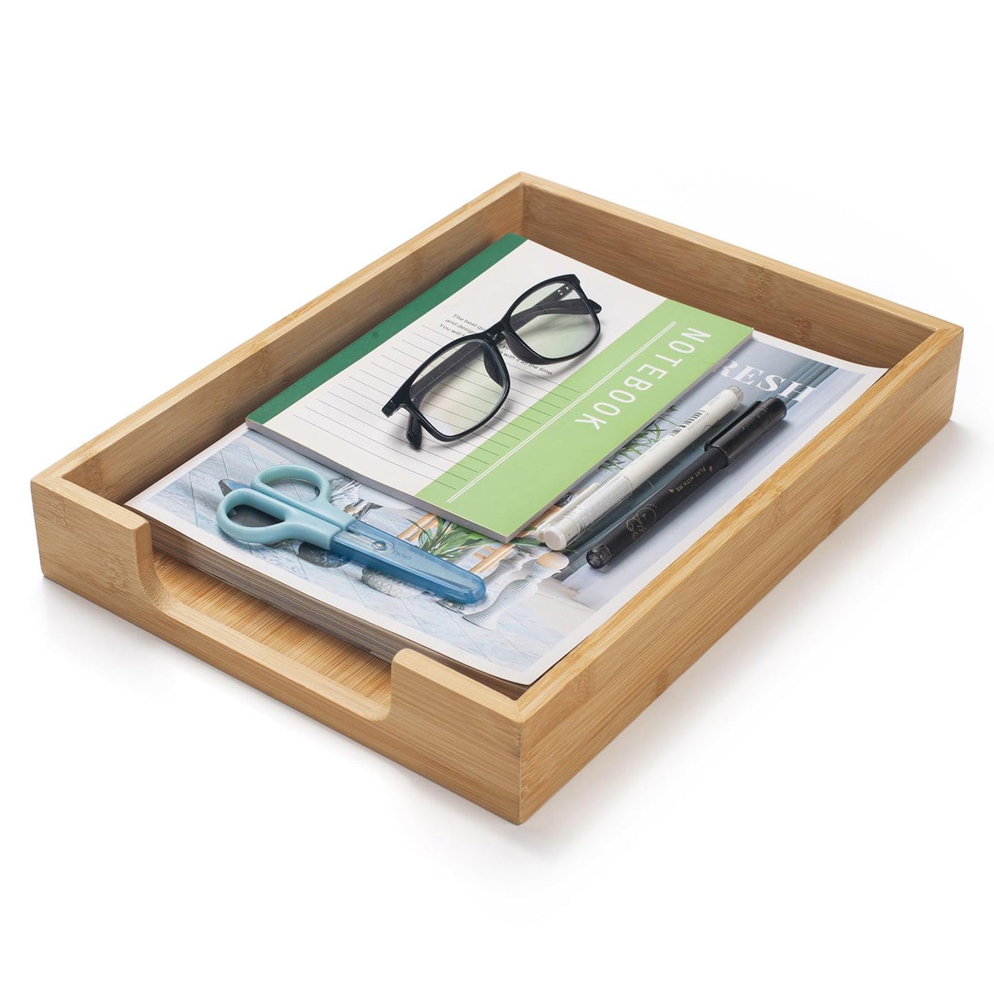 Bamboo Letter Tray, Wood Desk Tray, Wooden Desk Organizer, A4 Paper, Document, File, Mail, Magazine Storage Basket for Office, Classroom, Home Desktop