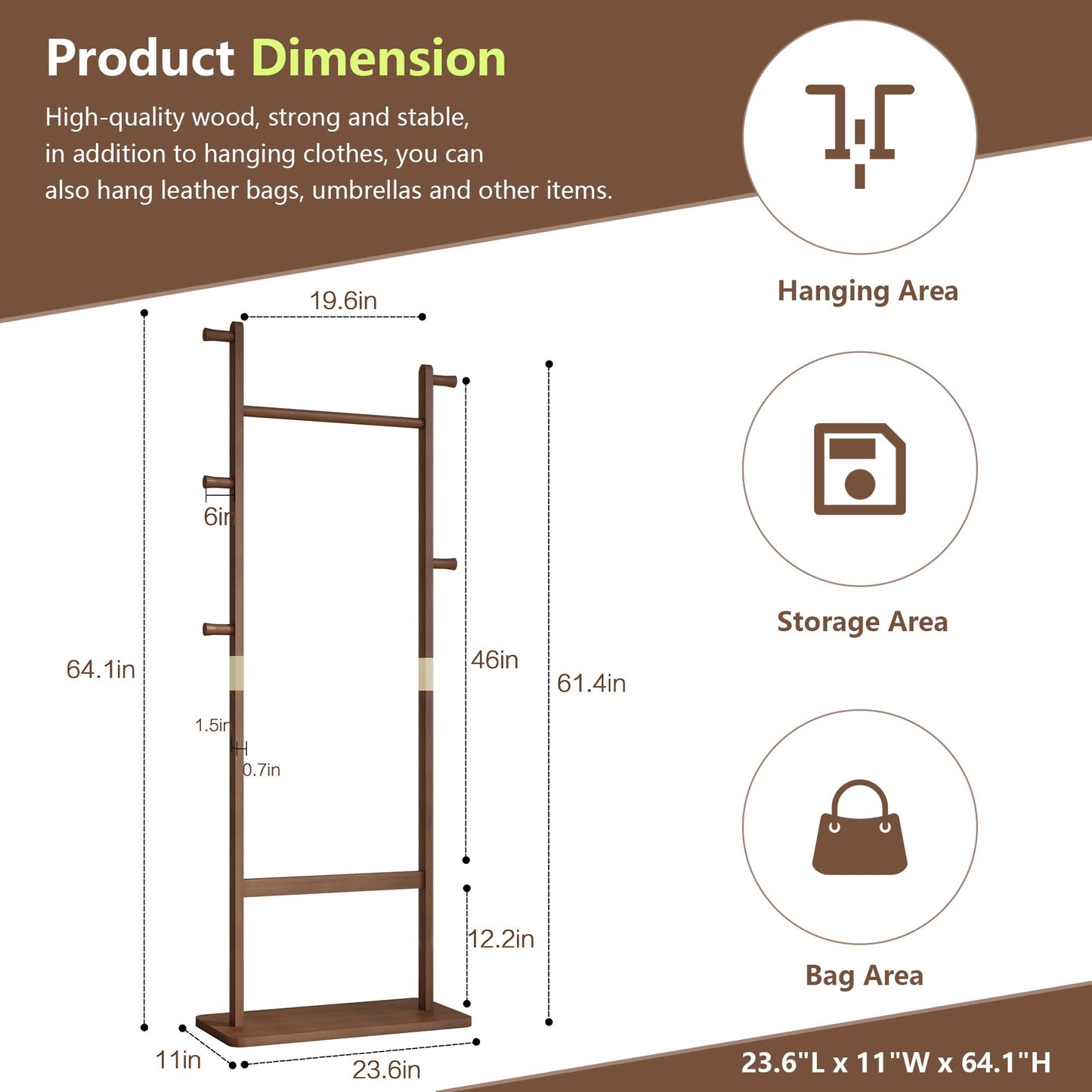 Fmlud Solid Wood Coat Rack, Freestanding Clothes Racks with Shelf, Entryway Coat Rack for Hanging Clothes, Wooden Clothing Rack for Corner, Living Room, Bedroom, Hotel