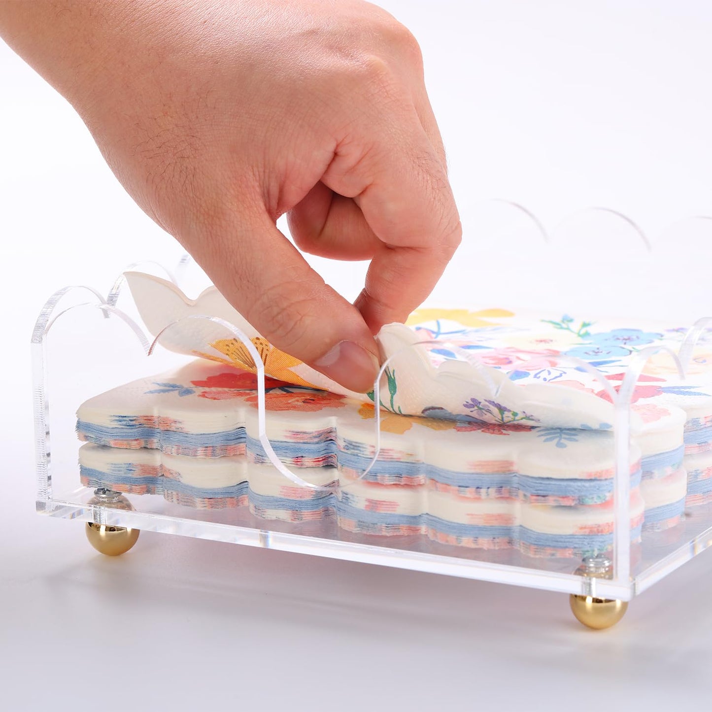 Napkin Holder 6.9"x6.9" Cocktail Napkin Holder with Gold Feet, Acrylic Napkin Holders for Table, Stylish Guest Towel & Disposable Paper Holder for Hotels, Bar, Parties - Square