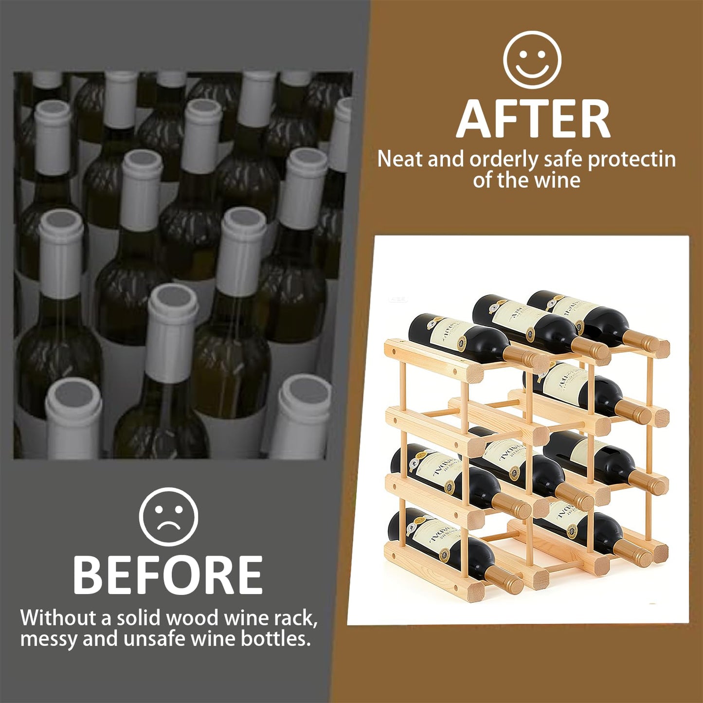 Spalivivre 12-Bottle Wooden Wine Rack, Stackable Modular Wine Rack, DIY Assembly Wine Storage Rack, Wine Bottle Holder for Inside Cabinet and Countertop