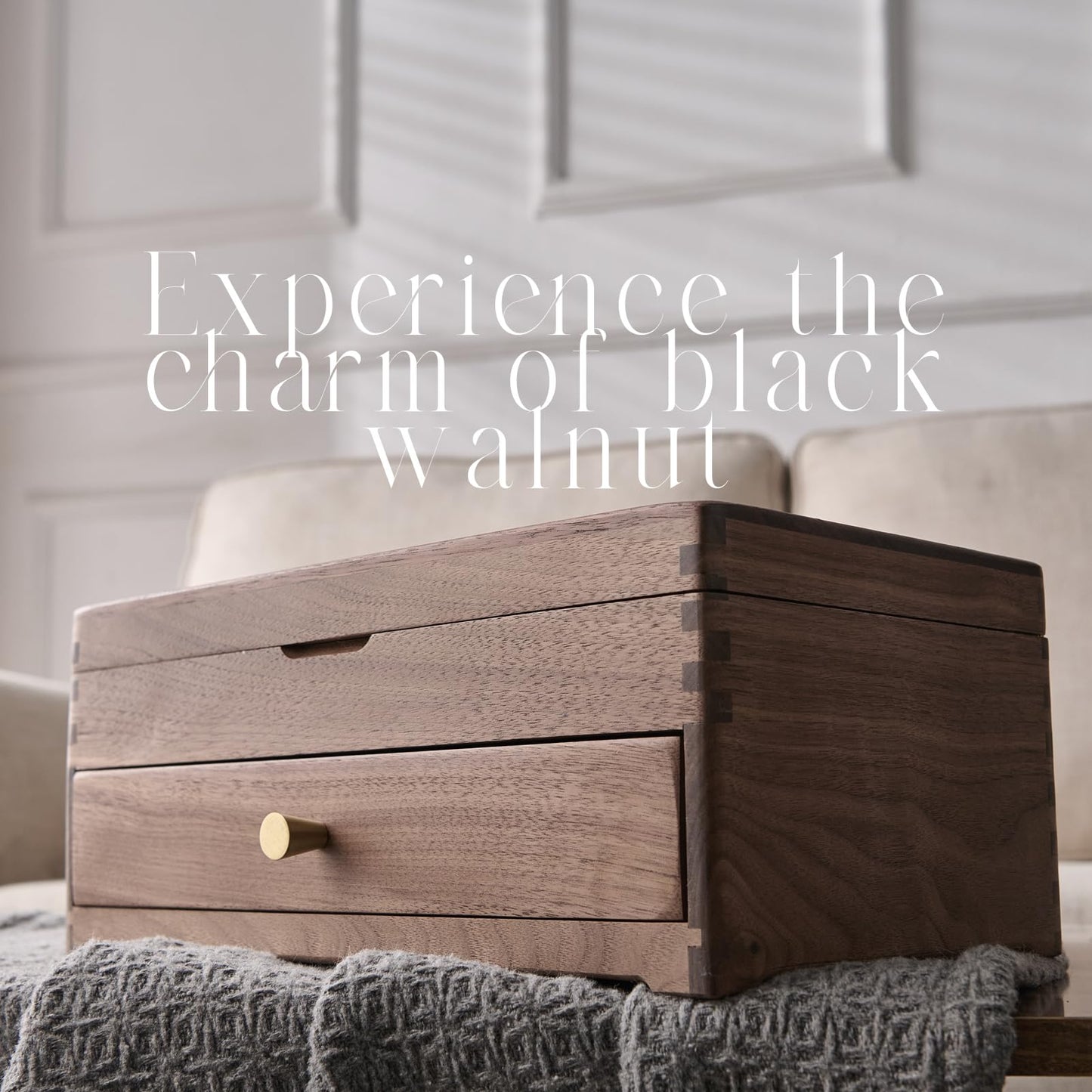 Beexchange Black Walnut Wooden Jewelry Box - Allwood, Handcrafted, Classic Jewelry Box. Jewelry boxes & organizers for Women, Men, and Girls (Double-Layer)
