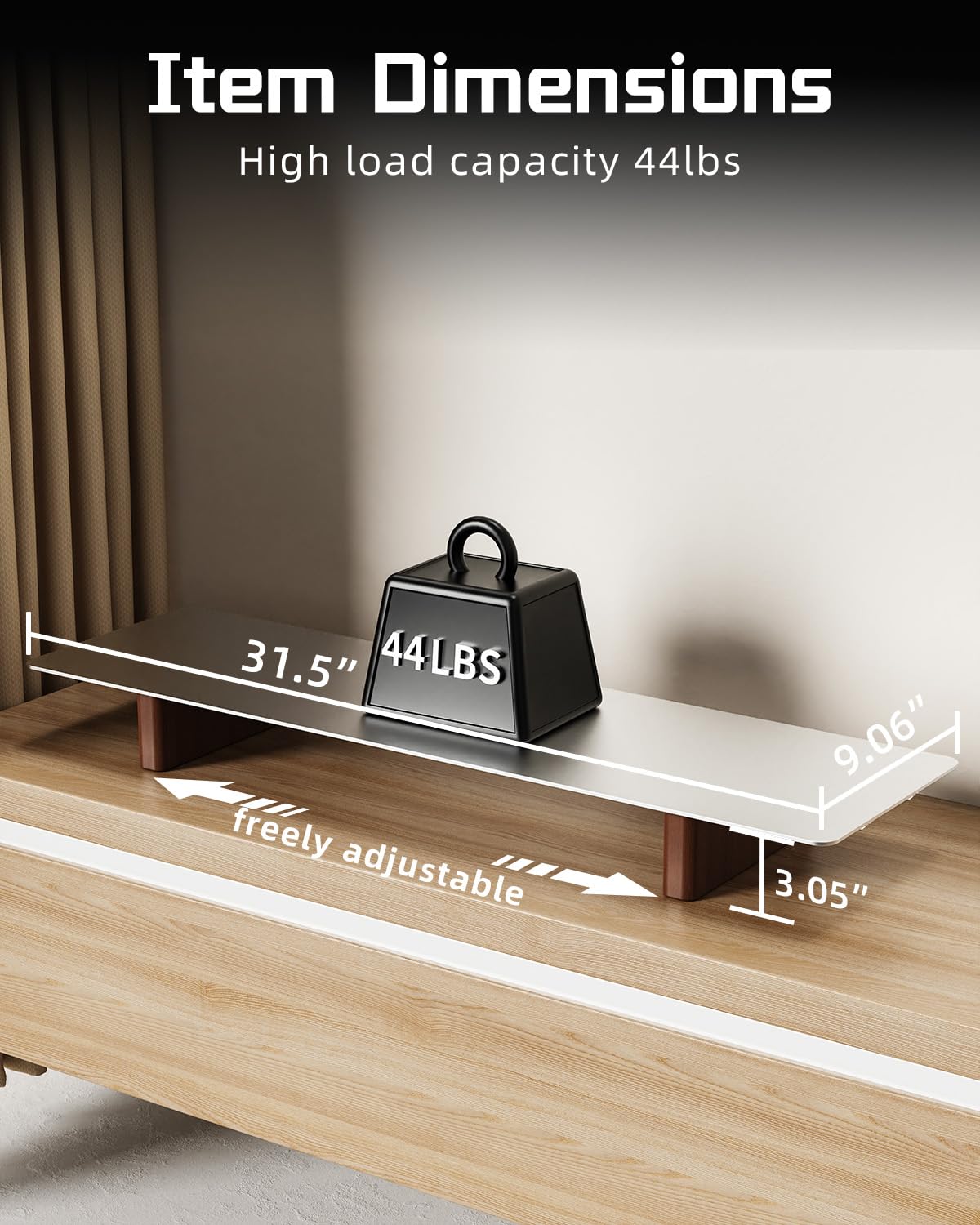CHENOMiNL Aluminum Monitor Stand Riser, Ergonomic Desktop Shelf with Wooden Legs - 31.5” Wide Heavy Duty Computer Stand for Home Office, Universal Desktop Monitor Riser for PC, iMac, MacBook, Laptop