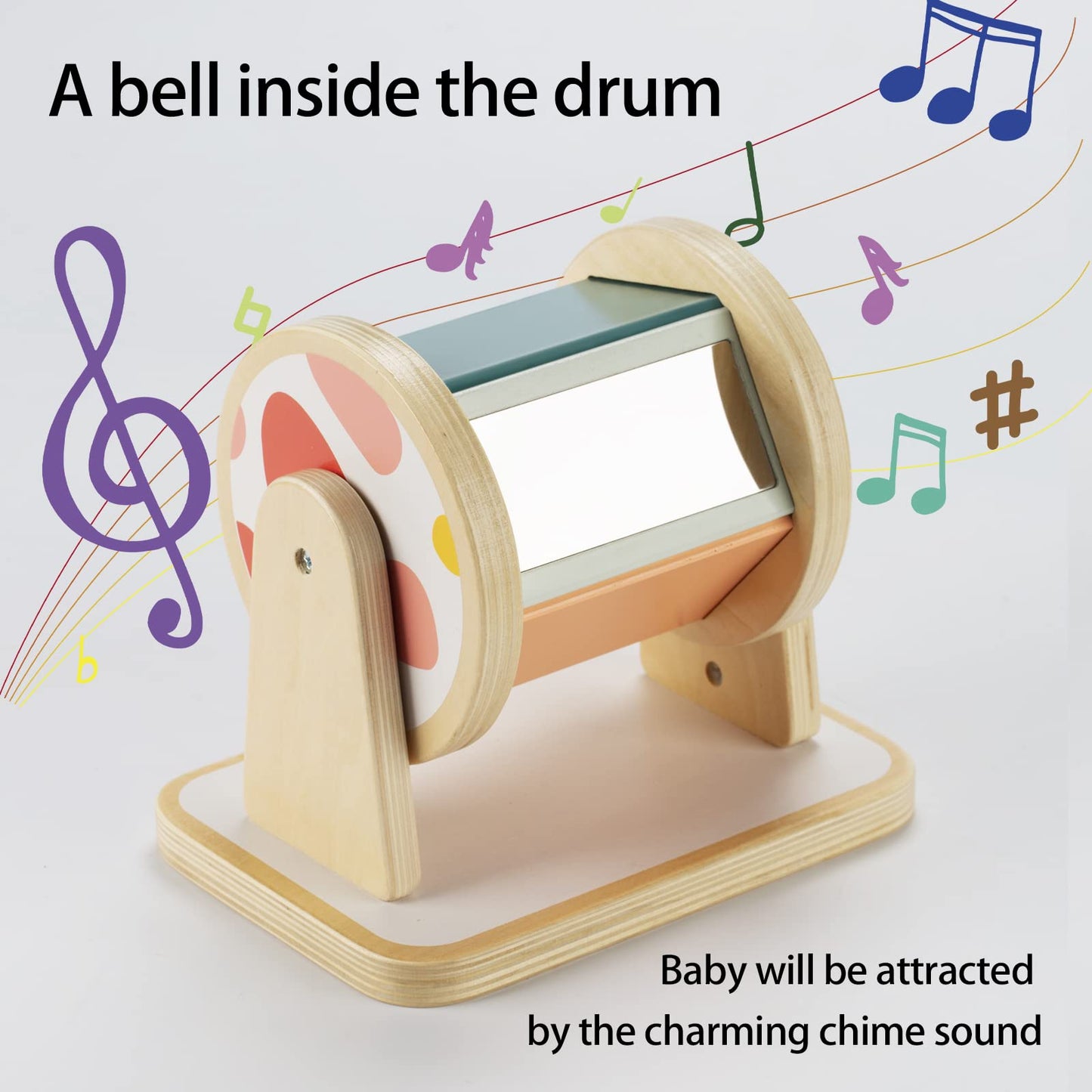 Twefex Montessori Spinning Drum, Montessori Toys for Babies 6-12 Months, Montisory Baby Toys for 1 Year Old Infant, Wooden Toy for Baby