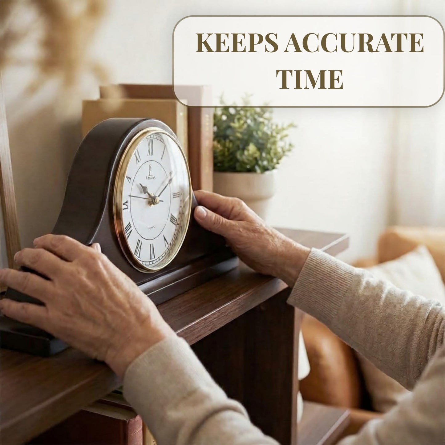 Mantel Clock Battery Operated - Wooden Mantle Clock 15x7.5 - Silent, Non-Chiming, Made of Solid Wood & Easy to Read - for Living Room Decor Above Fireplace, Office, Shelf, Table & Home Décor Gift