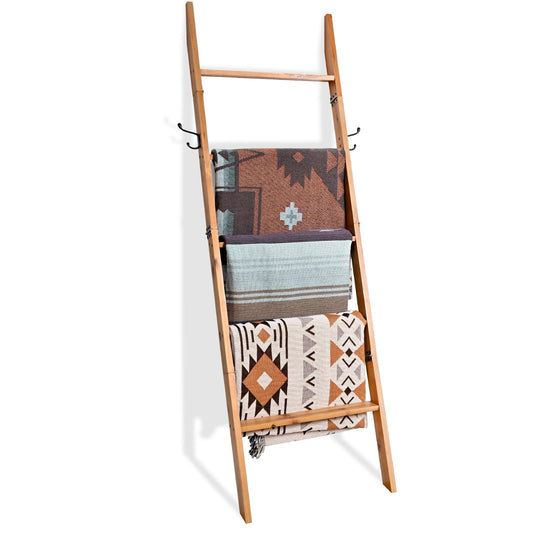 FUIN 58in Blanket Ladder, Wood Towel Ladder, Rustic Decorative Ladder for Blankets, Farmhouse Wooden Quilt Rack for Living Room & Bathroom