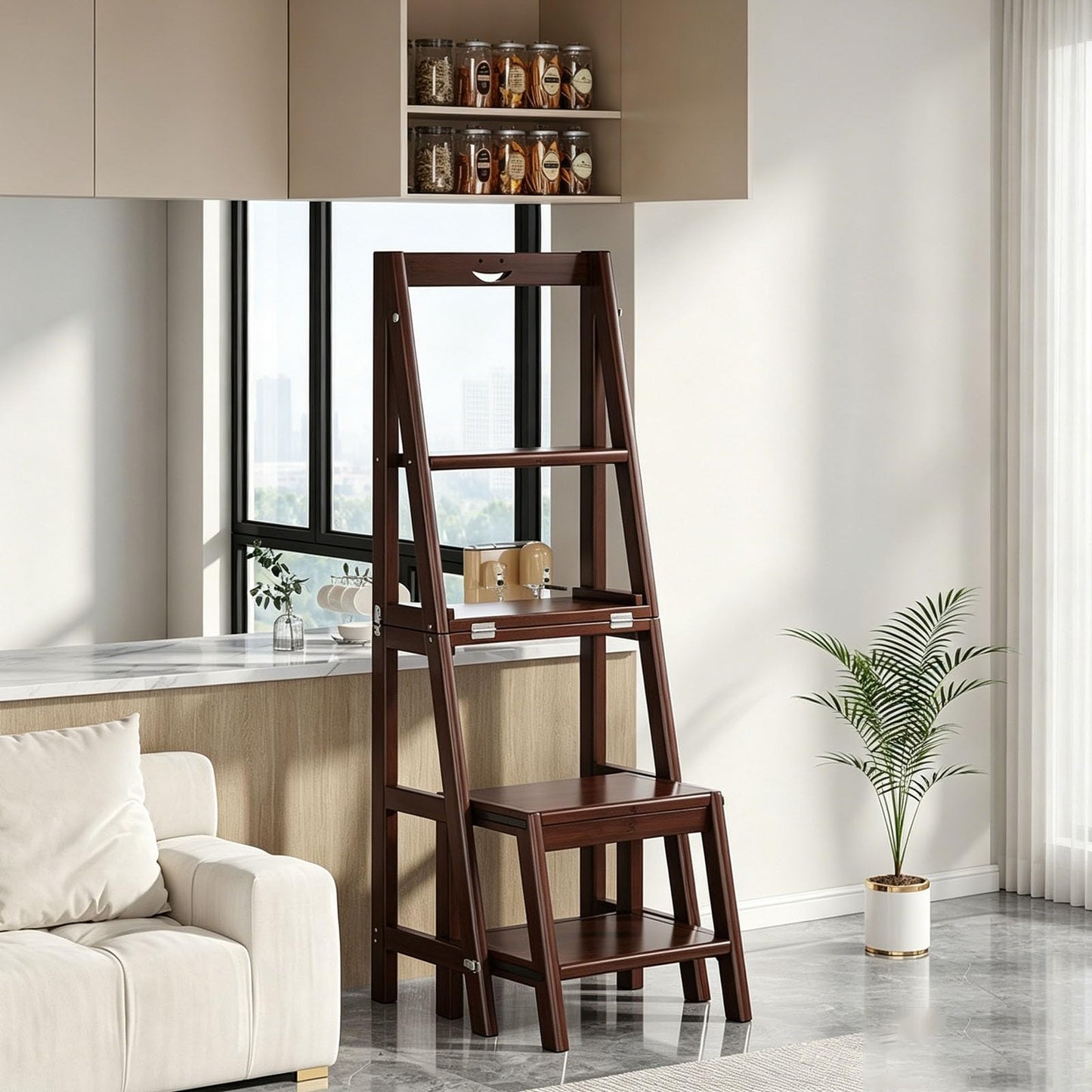 RASJCGRCOA Ladder Chair, Step Stool, Folding Library Shelf, 2 in 1 Convertible Solid Wood Ladder, Multi-Functional Portable Household Stair for Kitchen Living Room