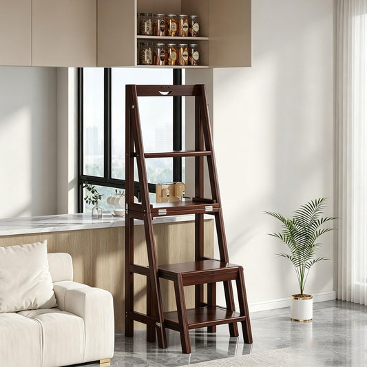 RASJCGRCOA Ladder Chair, Step Stool, Folding Library Shelf, 2 in 1 Convertible Solid Wood Ladder, Multi-Functional Portable Household Stair for Kitchen Living Room