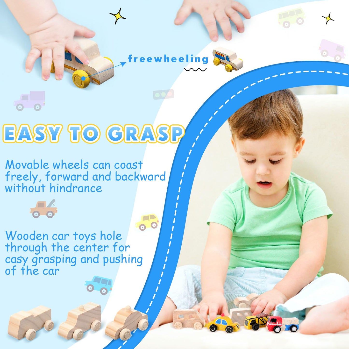 Leyndo 20 Pcs Unfinished Wooden Cars, Wood DIY Arts and Crafts Kit for Students Easy Woodworking Set Family Activities Trucks Race Cars Painting Projects