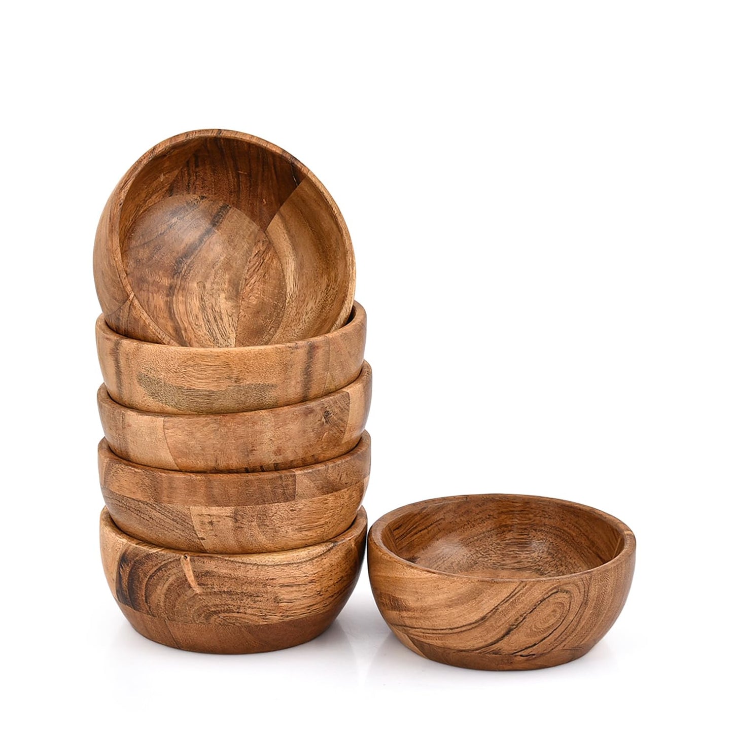 Kaizen Casa Bowl Set of 6 Wooden Bowls for Food, Condiments, Sides, Appetizers Handcrafted Eco-Friendly Serving Bowls for Snacks & Entertaining (5" X 5" X 2")