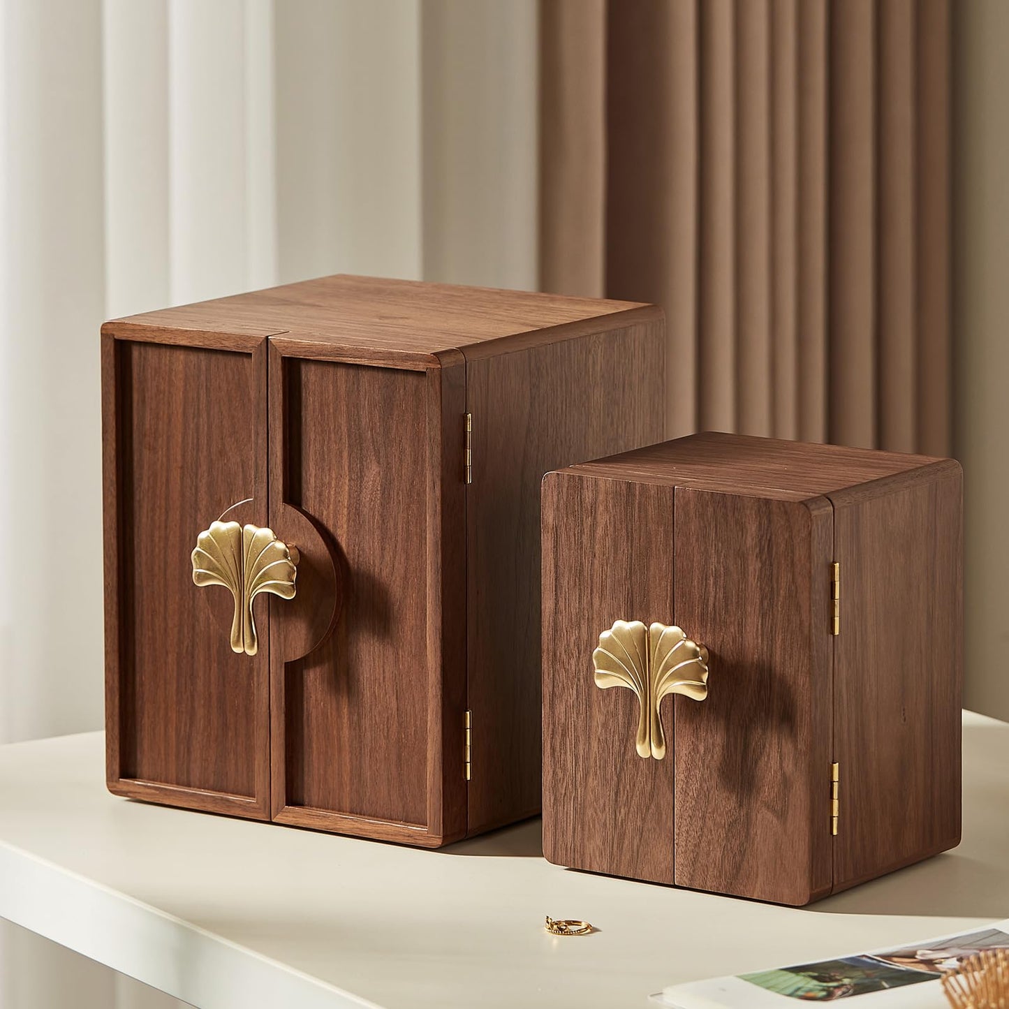 Homruilink Wooden Jewelry Box 5 Layer Black Walnut Large Jewelry Organizer with Brass Handle for Necklaces Rings Earrings Watches Storage, Fathers Day Gift (7.9x8.7x10.0inches)