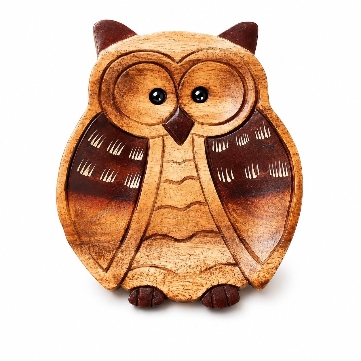 MMTONGZH Wooden Owl Tray, Hand Carved Symbol of Wisdom and Protection, Decorative Catchall Tray for Keys, Jewelry, Coins, Owl Gift for Desk, Entryway, Dresser