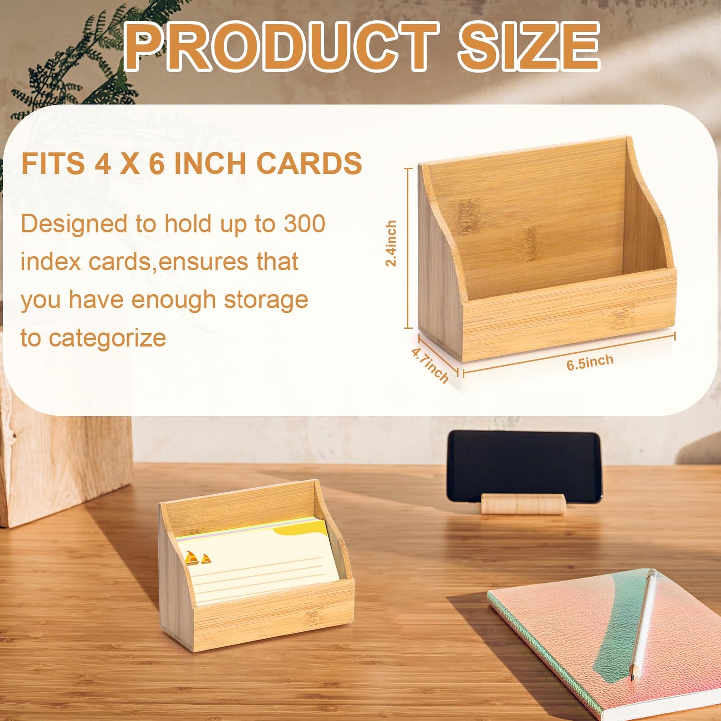 SHIQIKEJIPTY 2 Pack Wood Index Card Holder 4x6 Inch Index Card Box Notecard Box Business Cards Organizer Post Cards Case Display Stand for Business Desk Office Home School Holds 300 Sheets
