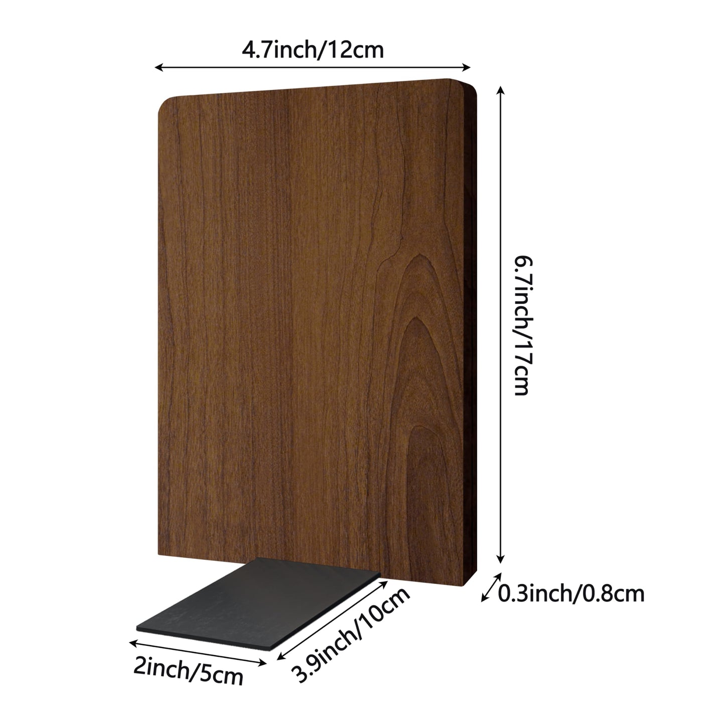 Brosisincorp Walnut Wood Book Ends for Shelves - Hand Polished Edges, Non-Skid Bookends for Heavy Duty Book Holders Office Desk Shelves Decorative Book Organizer, 6.69"H x 4.72"W x 3.94"L (3 Pairs)