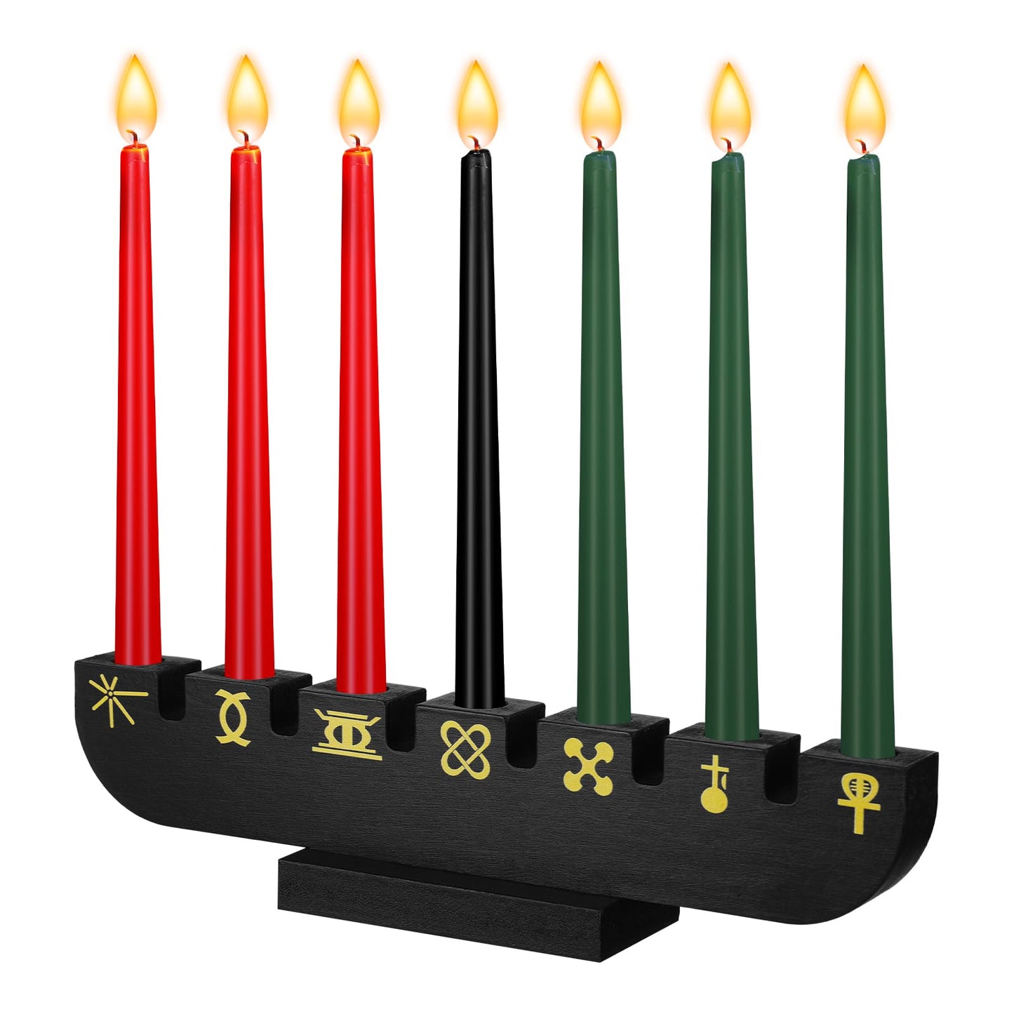 Bucherry Wooden Kwanzaa Decor Handmade Wooden Kinara with Gold Kwanzaa Letters Double Sided Celebration for Home Decor(Black)