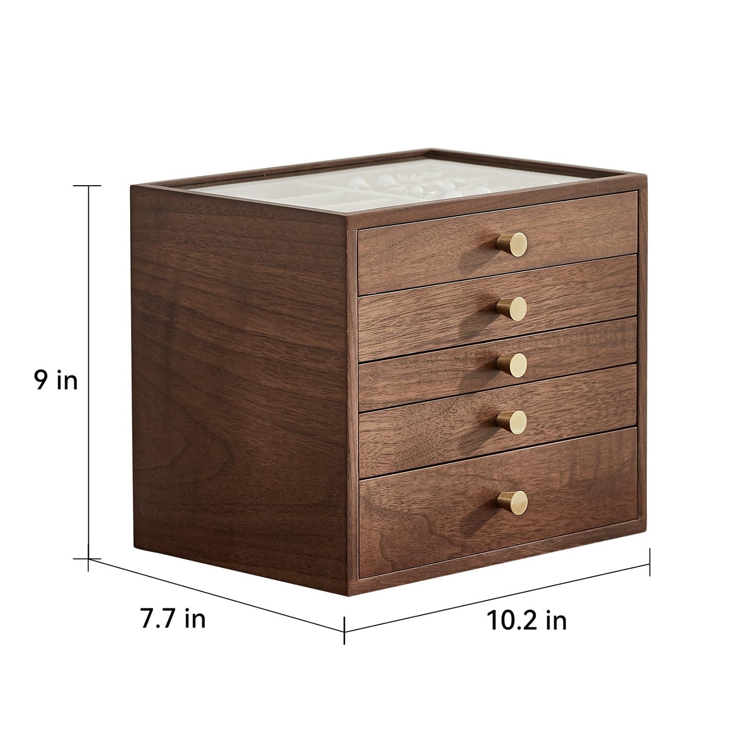 CHOSIN Black Walnut Wooden Jewelry Box Women large 5 Level Drawer Organizer Box with Glass Lid for Necklaces Watch Necklace Ring Earring Storage, Ideal Gift for Her, Fathers Day Gift