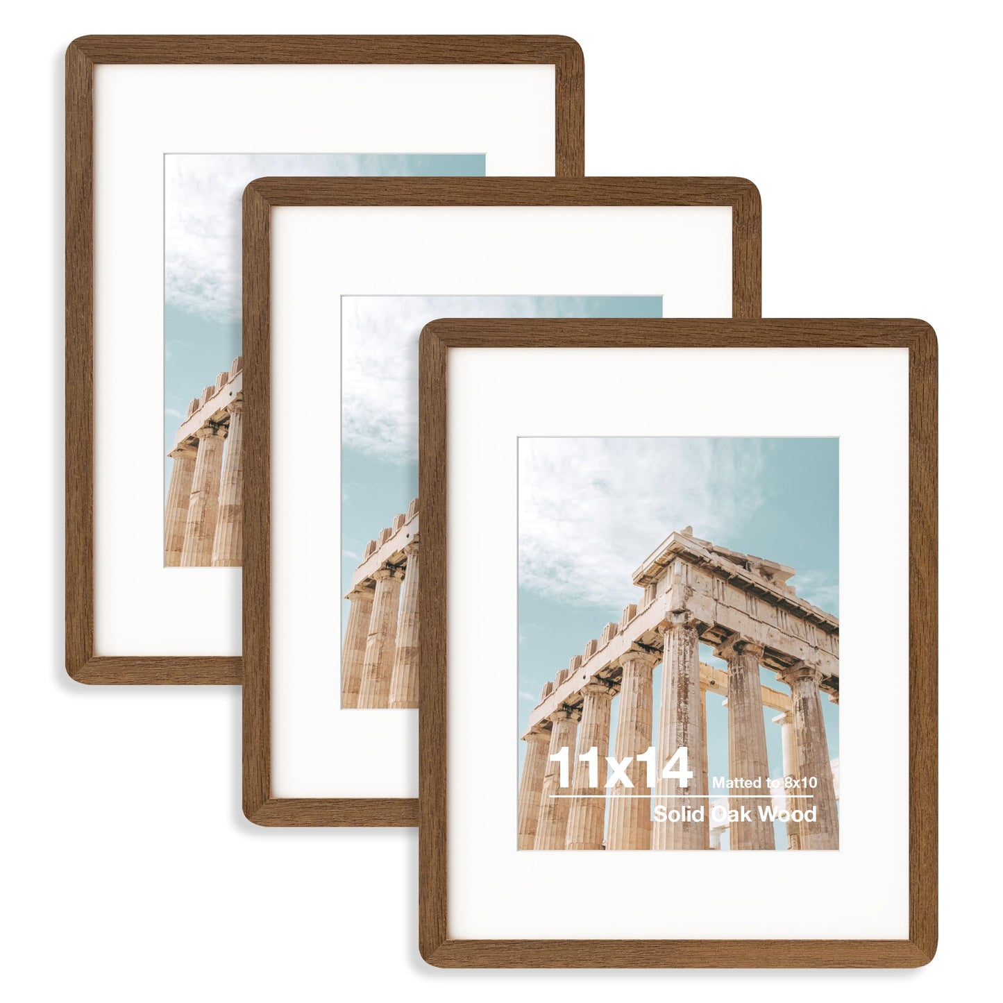 FLYJOE 11X14 Picture Frame | Solid Oak Wood 11 X 14 Picture Frame With Mat For 8X10 | 11X14 Poster Frame | Plexiglas And Hanging Hardware Included | 11 By 14 Photo Frame Wood (Walnut, 3 Packs)