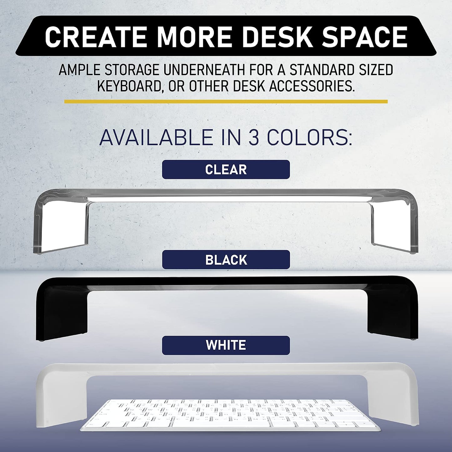 Acrylic Monitor Stand with Matching Pen Holder, 12mm Thick Clear Acrylic Monitor Riser, Laptop Stand for Home, Office, and Work. Computer Desk Riser with Keyboard Storage for LCD LED TV Screen (Black)