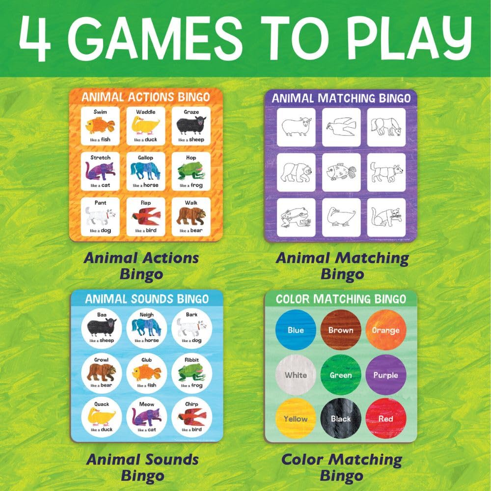 World of Eric Carle: Animal Bingo Game – Wooden Toddler Bingo Set Featuring Brown Bear – Learn Animal Sounds, Movements, Colors & Matching – Preschool Game for Ages 2+