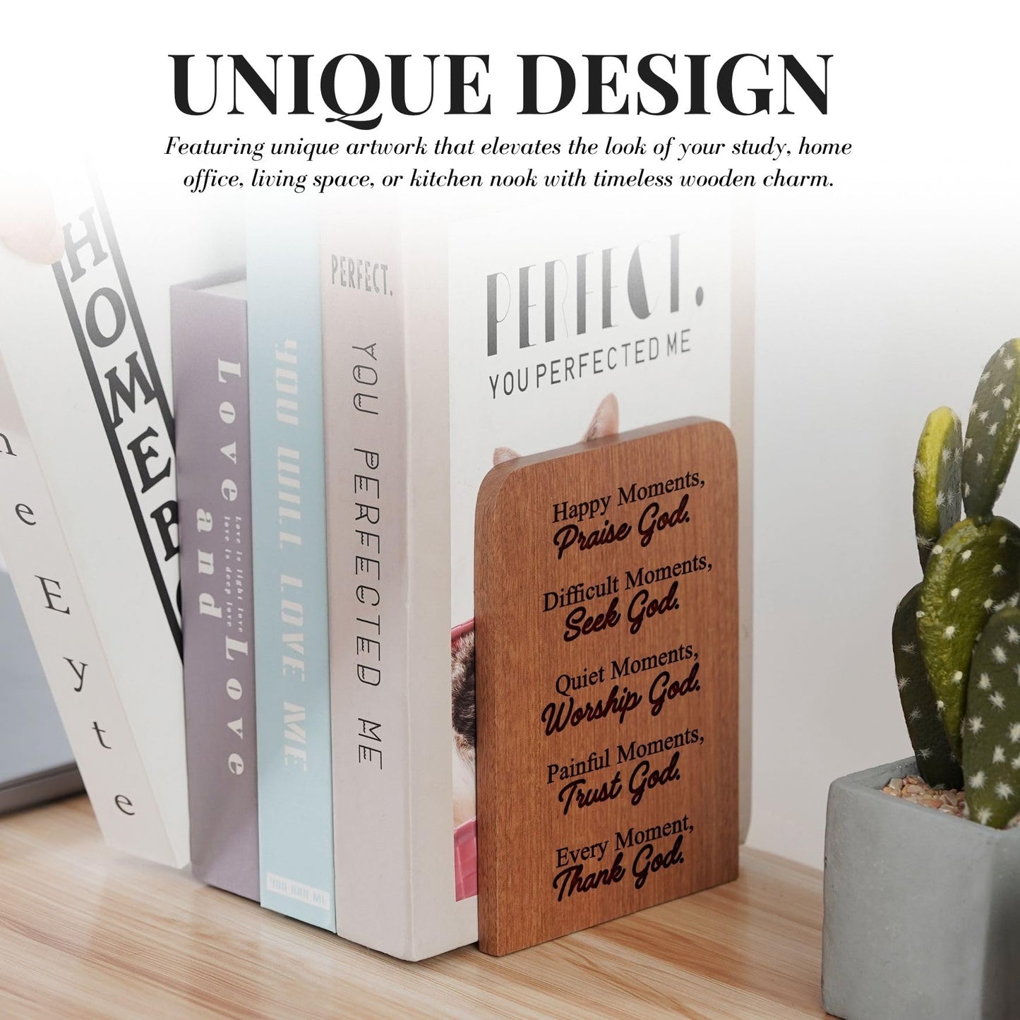 Christian Book Ends, Religious Book Ends, Christian Gifts for Women Men, Novelty Bookends Unique, Heavy Duty Wooden Bookends for Shelves Decorative(1 Pair, 4.72x6.69 Inches) - Moment