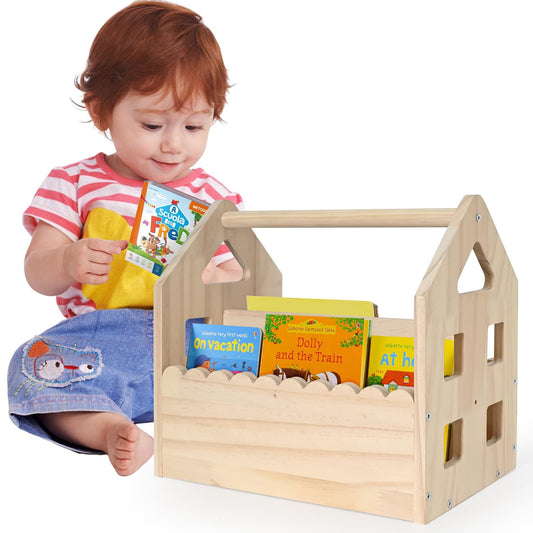 ElasignShopo Double-Sided Montessori Scalloped Bookshelf for 1-5 Years, Nursery Cute Storage for Books, House Shape Wooden Nursery Small Bookshelf, Room Furniture, Baby Bookcase 12 * 11.6 * 7.9"