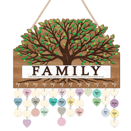 KAlRNE Family Birthday Board,Vintage Wooden Reminder Calendar,Rustic Farmhouse Family Tree Wood Wall Art,DIY Birthday Tracker Wall Hanging Plaque,Mother's Day Gift for Mom Grandma