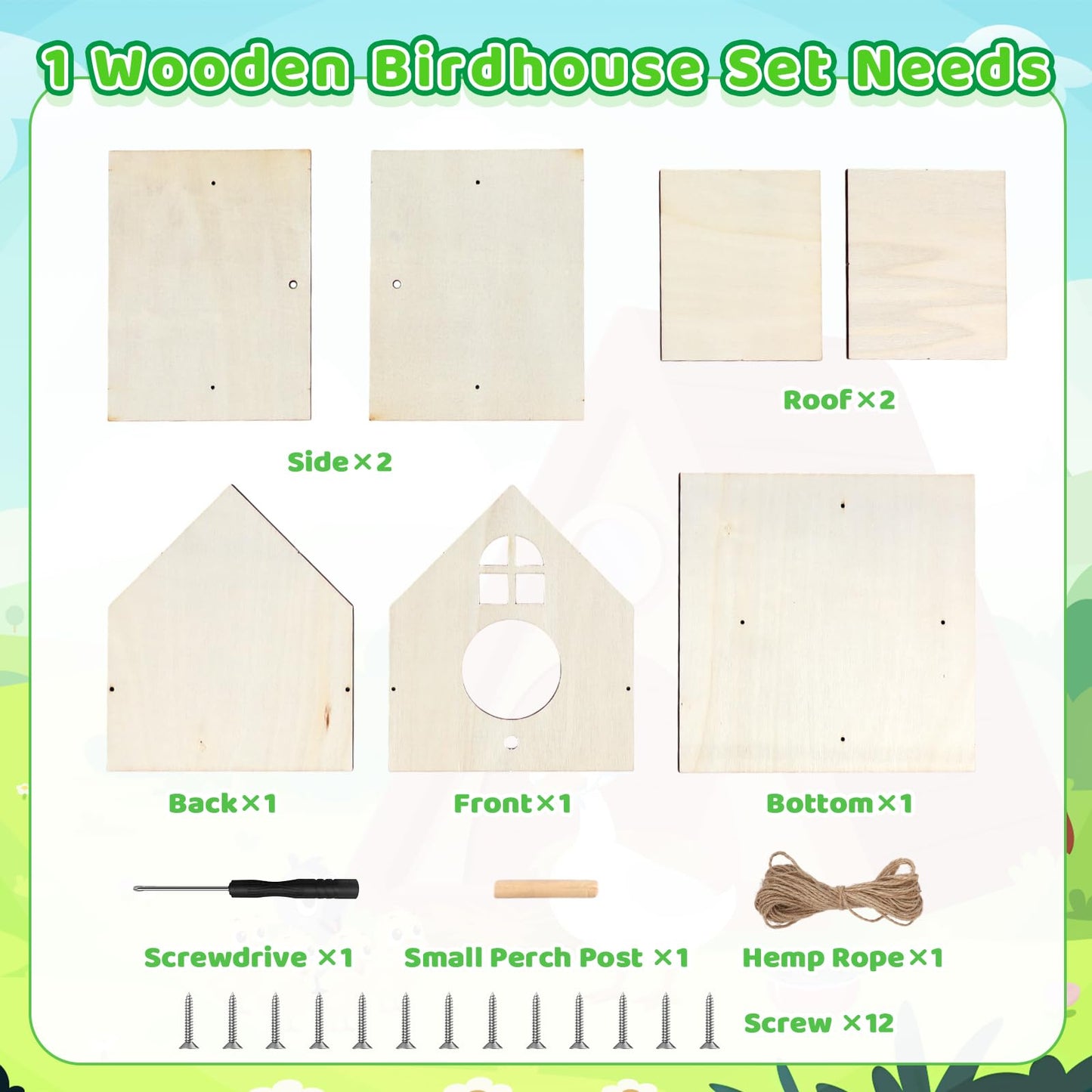 Entallor 12 Pack Wooden DIY Birdhouse Kit for Kids Adults, Thickened Double-Layer Wood with Screwdrivers, Nails, Ropes, Easy Build & Paint Arts and Crafts Set for Backyard Garden Bird Watching