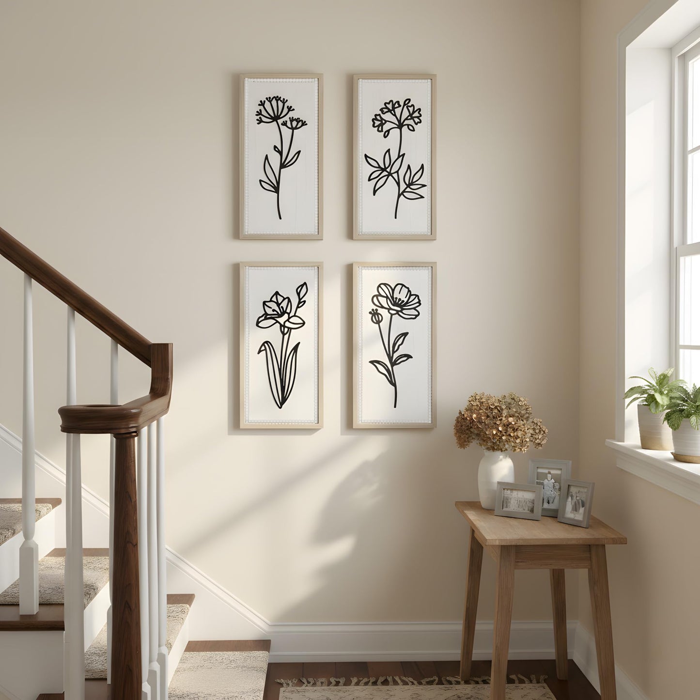 Parlor Boudoir White Floral Bathroom Wall Decor Set of 4, 3D Wooden Floral Wall Art, Neutral Boho Farmhouse Gallery Decor for Bedroom, Hallway