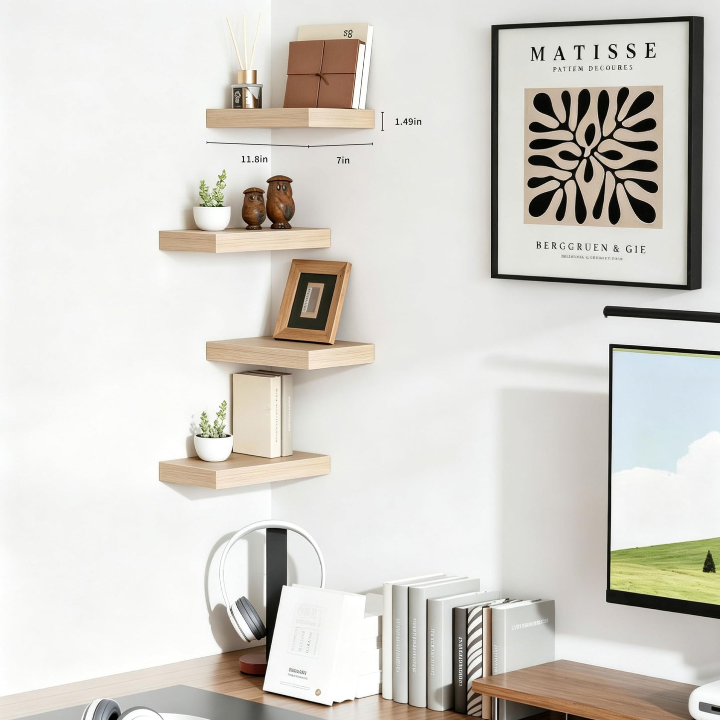 Mifurn Floating Shelves for Wall, Bathroom Shelves Over Toilet, Wall Shelves & Book Shelf for Room, Hanging Shelf, Modern Wooden Wall-Mounted Small Floating Shelves, 12x7x1.5 in (Oak, Set of 2)