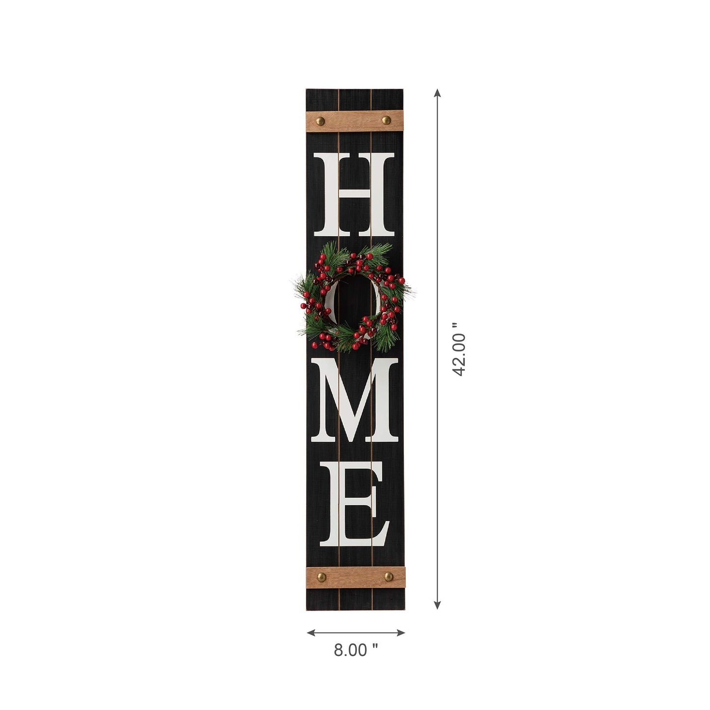 Glitzhome 42" Wooden Welcome Home Porch Sign with Interchangeable Wreaths for Front Door Vertical Farmhouse Standing Home Sign Hanging Wall Sign for Year Spring Fall Thanksgiving Christmas