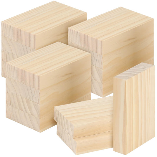 LEXININ 15PCS 3 x 5 x 1 Inches Craft Wood Blocks, Rectangle Whittling Blocks, Unfinished Wooden Block for DIY, Art Carving