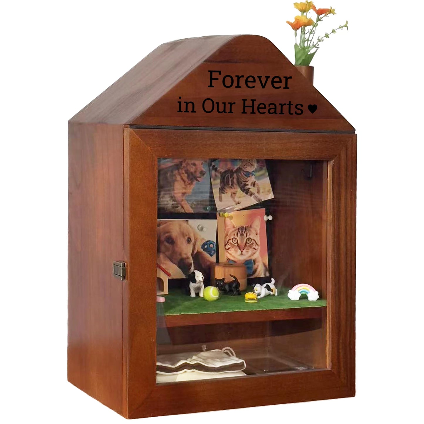 Handmade Pet Ashes Cabin Home, Pet Urn for Dogs,Cats,Birds,Rabbits,Shadow Box for Pet Urns，Dog urn,Cat Urn for Ashes,Memorial Gifts for Pet Loss. (Large)