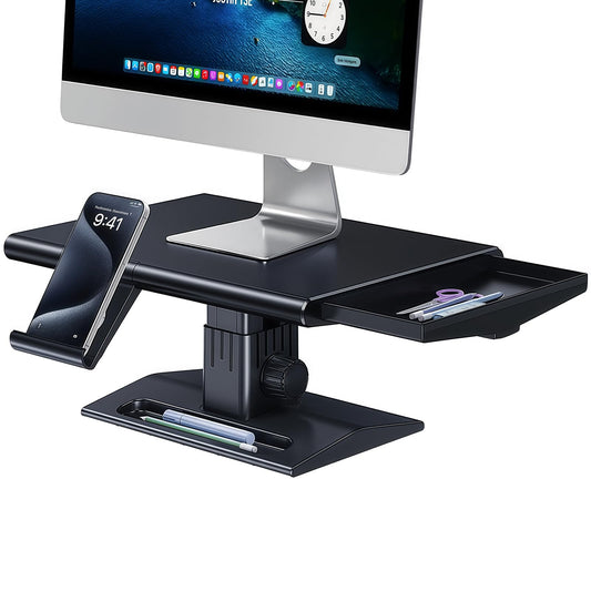 nediea Computer Monitor Stand Riser,Height Adjustable Laptop Stand with Drawer & Phone Holder,Desktop Storage Stand for Printer,Desk Organizer for Office & Home Supplies