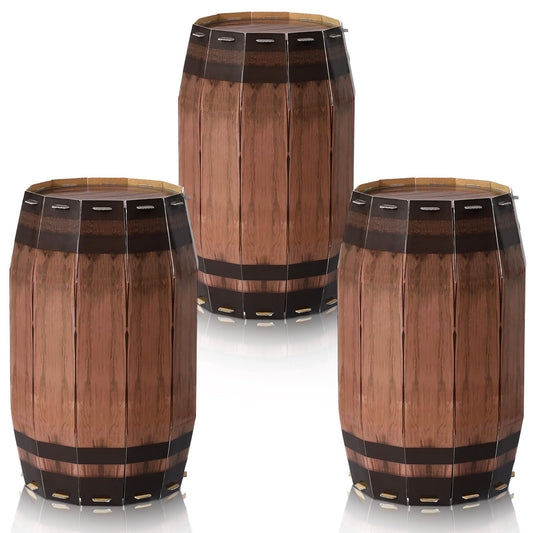 3 Pcs Western Cowboy Party Decoration Wine Barrel Large Cardboard West Whiskey Barrels Decoration for Western Pirate Birthday Farmhouse Party Photo Booth Props(15.75 x 9.84 Inches)