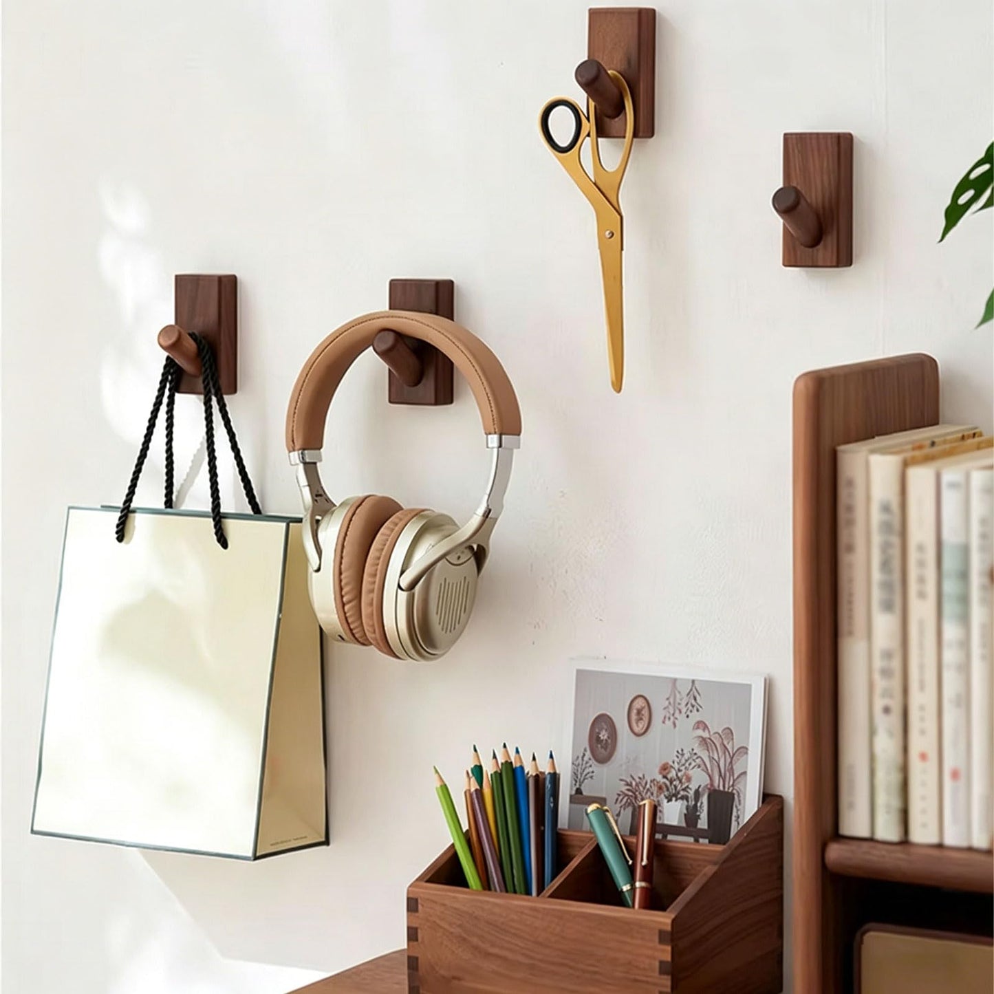 HomeDo Wall Hooks Hat Rack, Wooden Coat Hooks Wall Mounted, Decorative Hooks Single Organizer Hat Hanger Towel Rack, Heavy Duty Hooks (Rectangle-Black Walunt,5Pack)