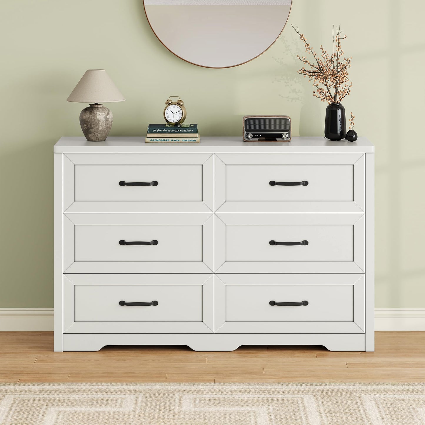 Ball & Cast Farmhouse 6 Drawer Dresser for Bedroom, 47" W Modern Chest of Drawers with Metal Handles, Wood Dresser TV Stand, Dresser Drawer Organizer for Closet, Living Room,Hallway,White